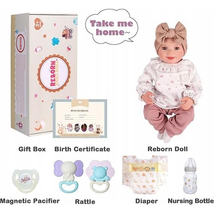 Lala Reborn Sunny, 43 cm, realista, detalii autentice, multicolor