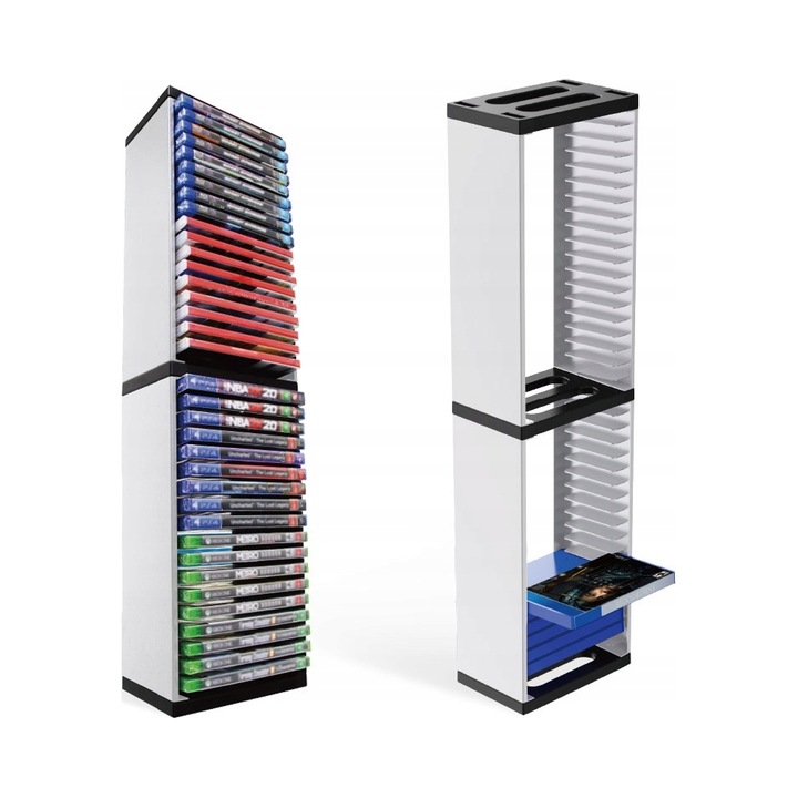 Stojak pentru jocuri Dobe, 36 locuri, alb cu elemente negre, 73,5x19x12cm, set complet