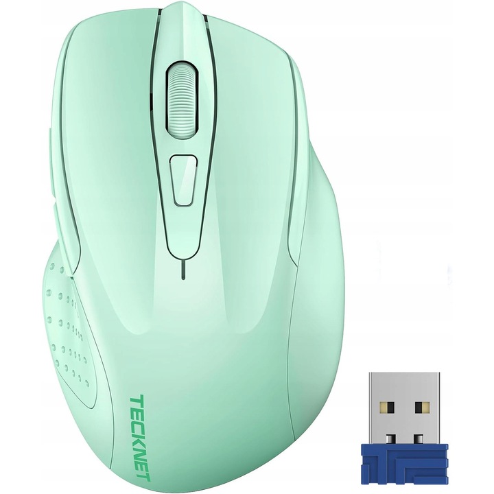 Mouse wireless TeckNet, 2600 DPI, verde, 2.4 GHz, cu receptor nano