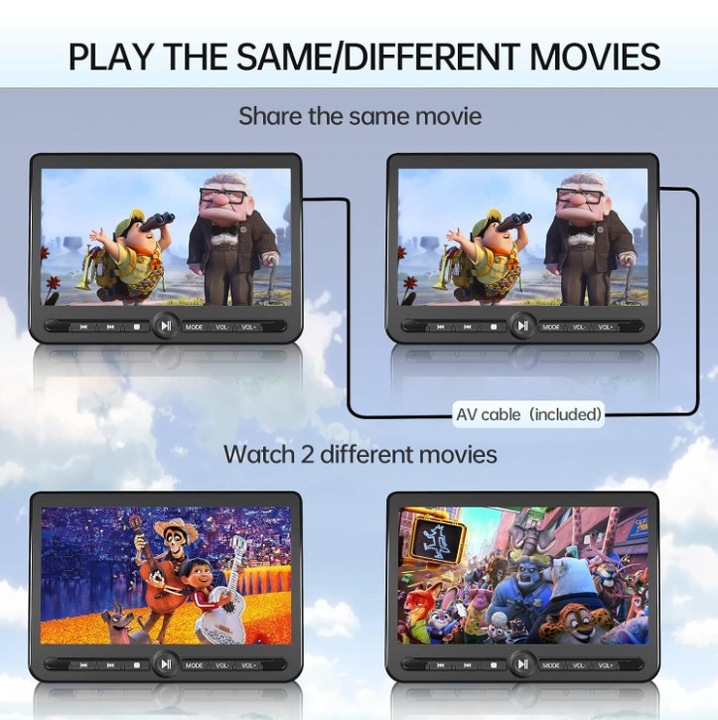 Odtwarzacz DVD auto cu doua ecrane 10,5" HD1013B, set