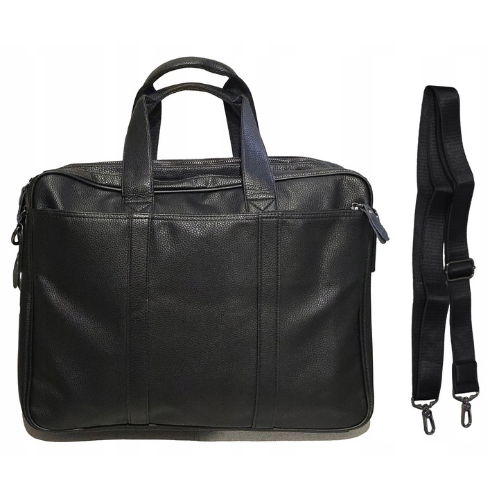 DMR laptop táska, 15.6-17", műbőr, fekete, méretei 44x12x34cm, állítható pánttal, szett.