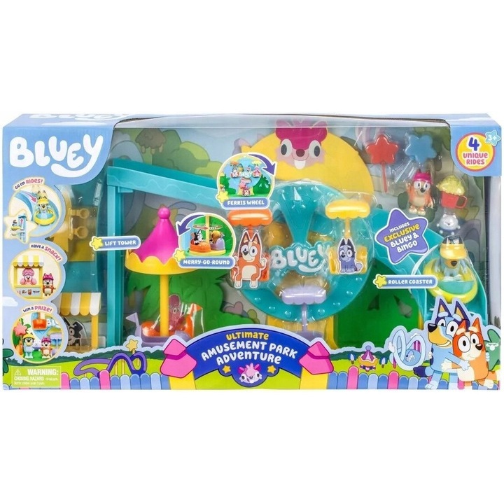Комплект фигурки Bluey, Moose Toys, увеселителен парк, 3 фигурки, многоцветен, за деца 3+ години