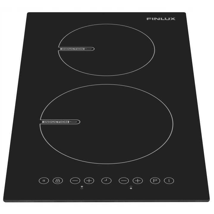 Plita electrica incorporabila Finlux, 2 zone de gatit, functie Booster, neagra, 5,6x29x52cm