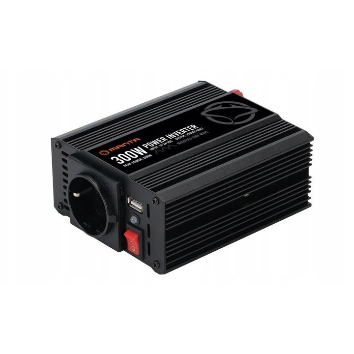 Manta MPI300M autó inverter 300W 600W USB fekete 15.7x11x5.8cm