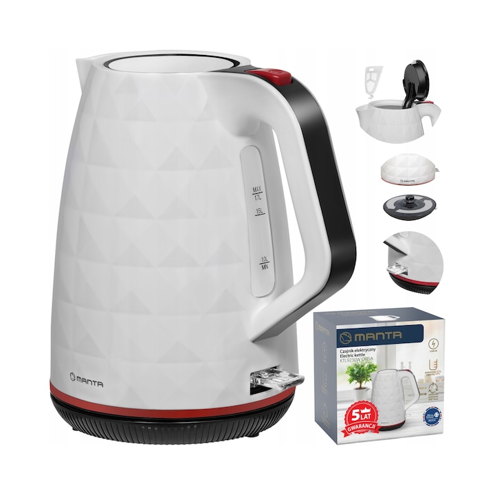 Fierbator electric cu LED, Esperanza, model Loire, 5 temperaturi, 1.7L, sticla transparenta
