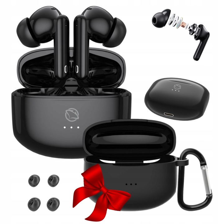 Casti wireless Manta Rytmo, microfon, etui siliconic, negru, set