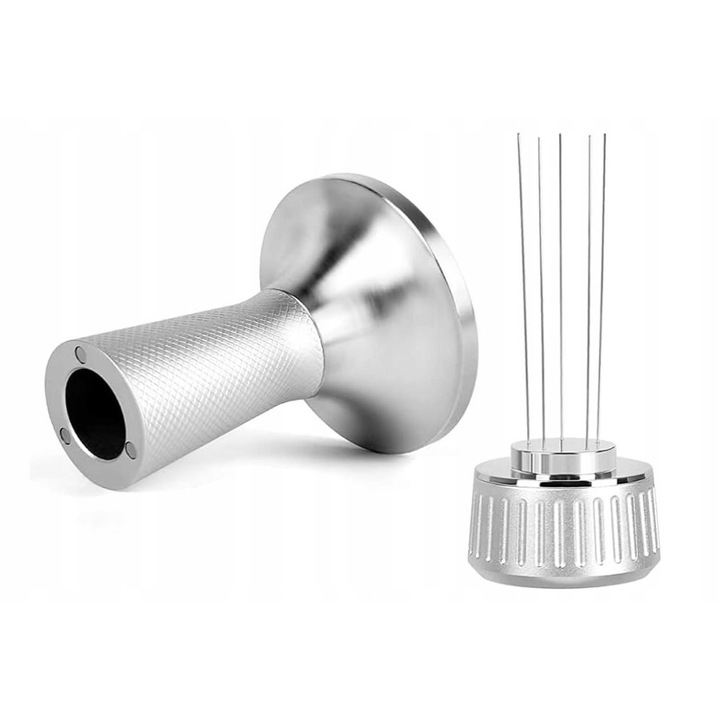 Tamper 53 mm, 2 in 1, din otel inoxidabil, pentru espresso, compatibil cu portafiltre de 54 mm