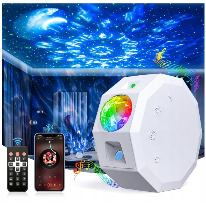 Proiector stele LED 3D, 20 moduri, cu difuzor Bluetooth, multicolor, pentru copii