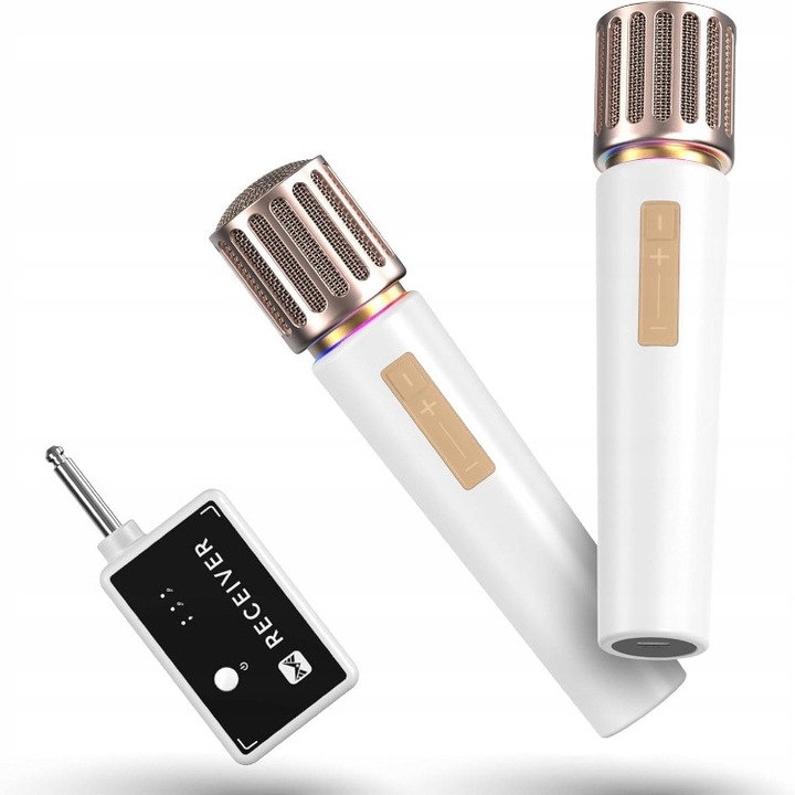 Set microfoane karaoke Echomussy 2 bucati fara fir cu LED si receptor