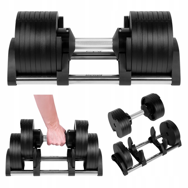 Hantle zeliwne regulabile Rebel 1x 36 kg, ergonomice, pentru antrenament acasa