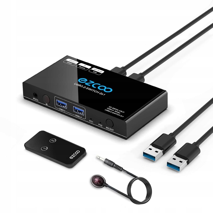 Ezcoo 4 portos USB 3.0 KVM kapcsoló, gyors 5 Gb/s adatátvitel, Windows/Unix/Mac OS X kompatibilitás