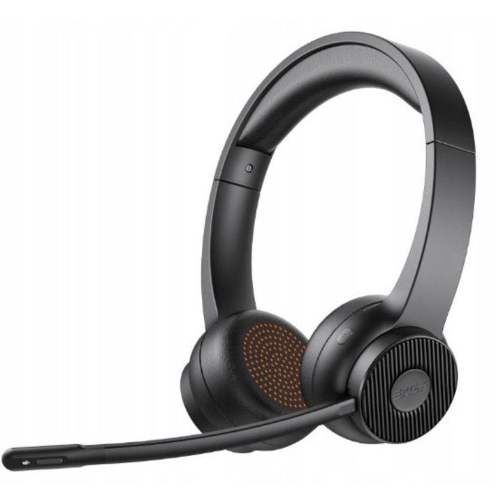 EKSA H16 vezeték nélküli fejhallgató, fekete, dual-mode Bluetooth és USB, 55 óra üzemidő, 15m hatótávolság