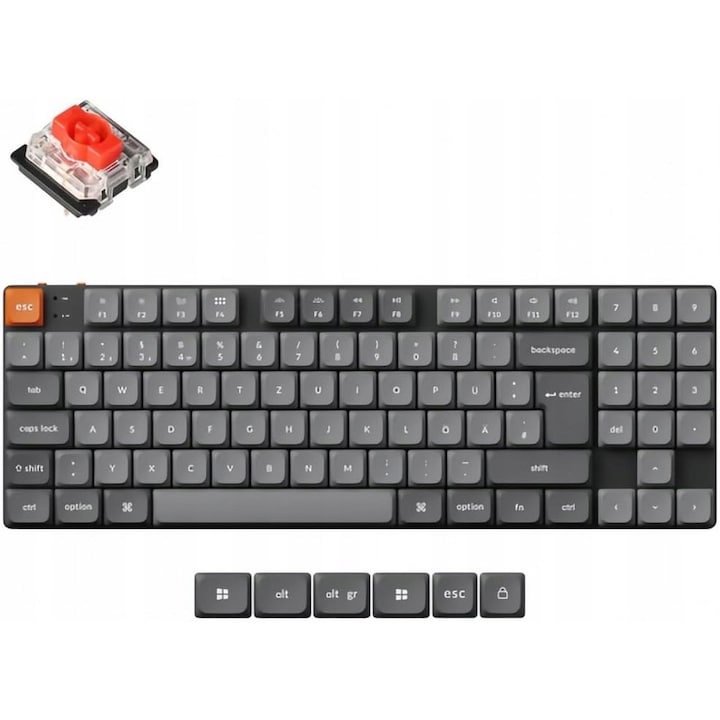 Tastatura mecanica wireless Keychron K13 Max, gri/negru/portocaliu, Bluetooth, USB-C, 80% DE-ISO TKL