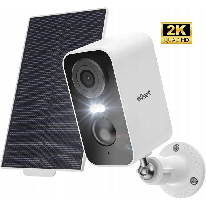 Camera de supraveghere exterioara WiFi solara ieGeek, 2K HD, nocturna color, 5200 mAh, 14x8,5x5cm