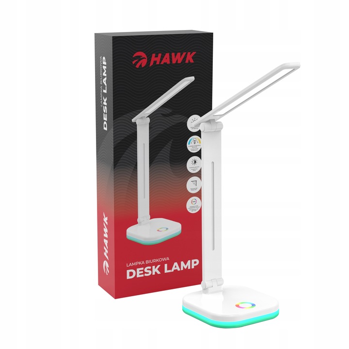 Lampa birou LED HAWK HWDL001WH, 5W, 30 LED-uri, RGB, 14x15x28,5cm