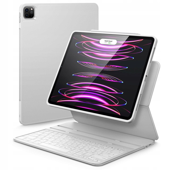 Husa tableta cu tastatura ESR pentru iPad Pro 12.9, alb, protectie robusta, suport multi-orientare