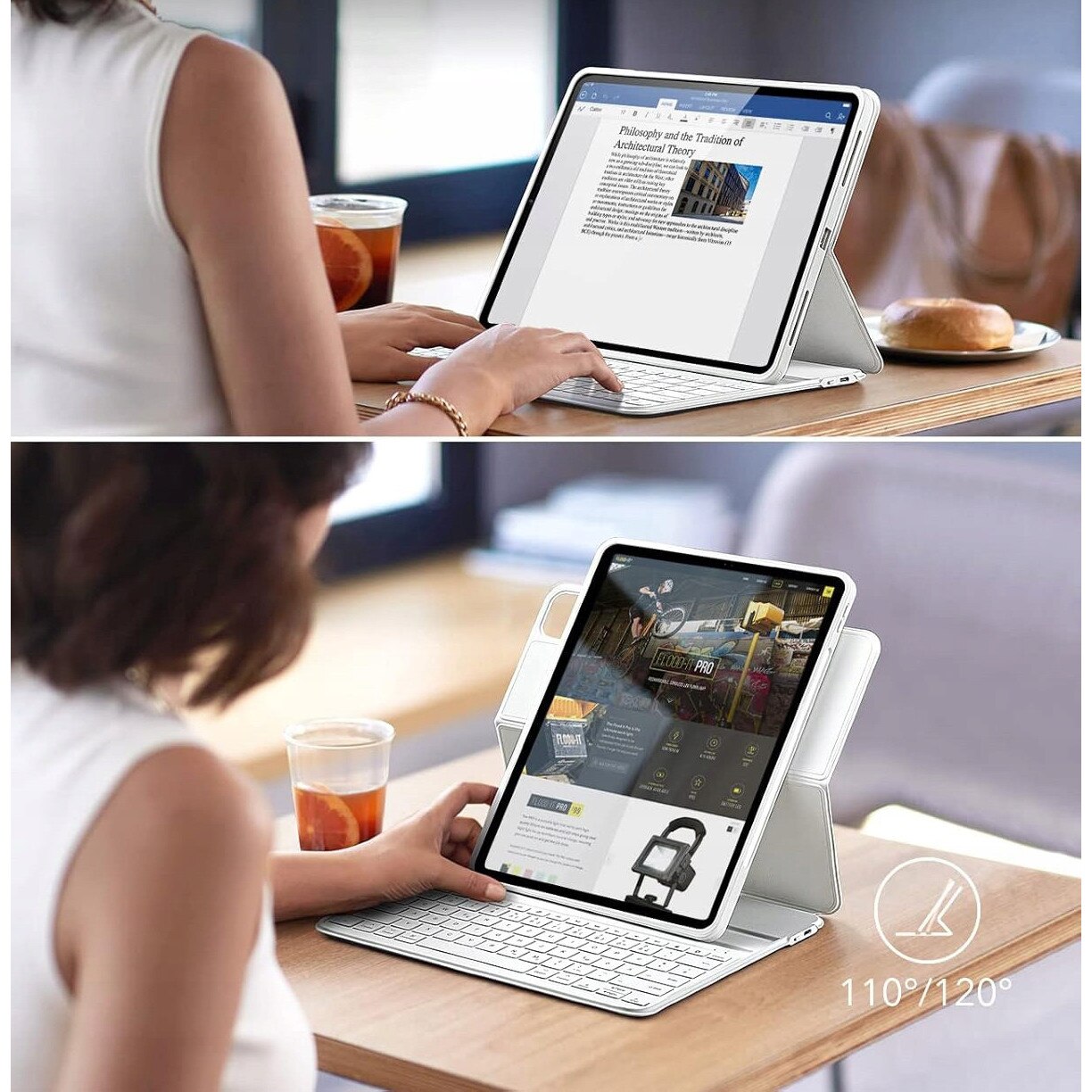 Husa tableta cu tastatura ESR pentru iPad Pro 12.9, alb, protectie robusta, suport multi-orientare