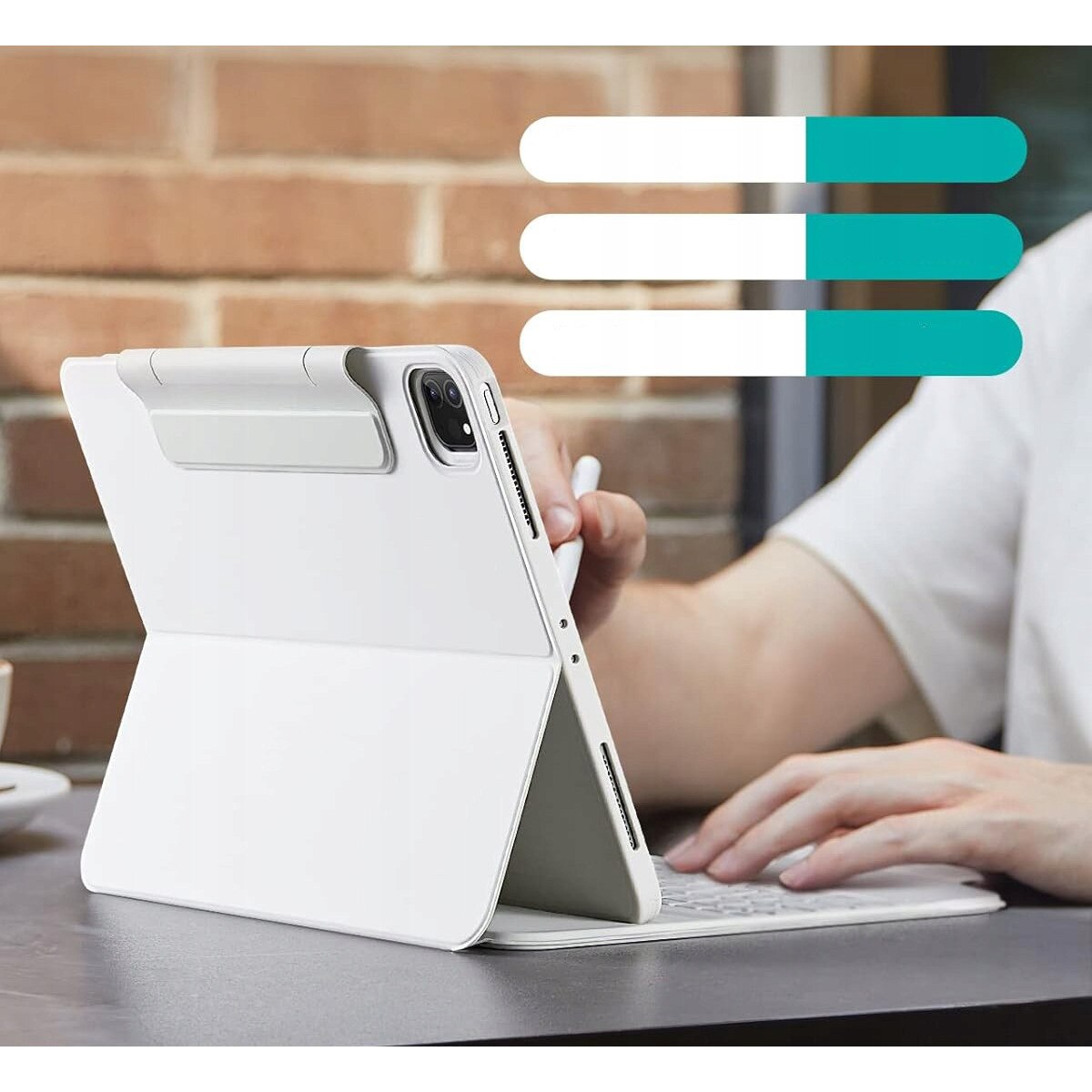 Husa tableta cu tastatura ESR pentru iPad Pro 12.9, alb, protectie robusta, suport multi-orientare