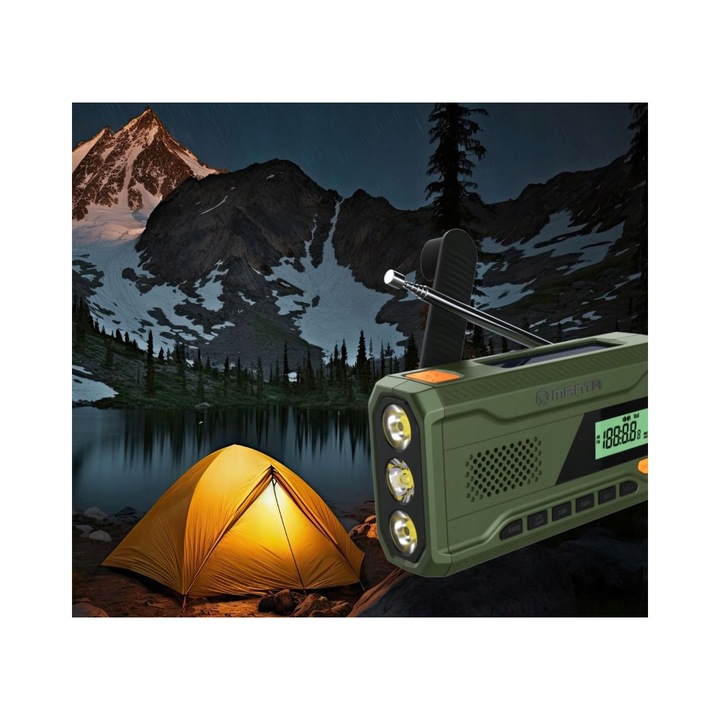 Radio portabil RDI401G cu panou solar, powerbank, lanterna si alarma SOS, 150x75x40mm