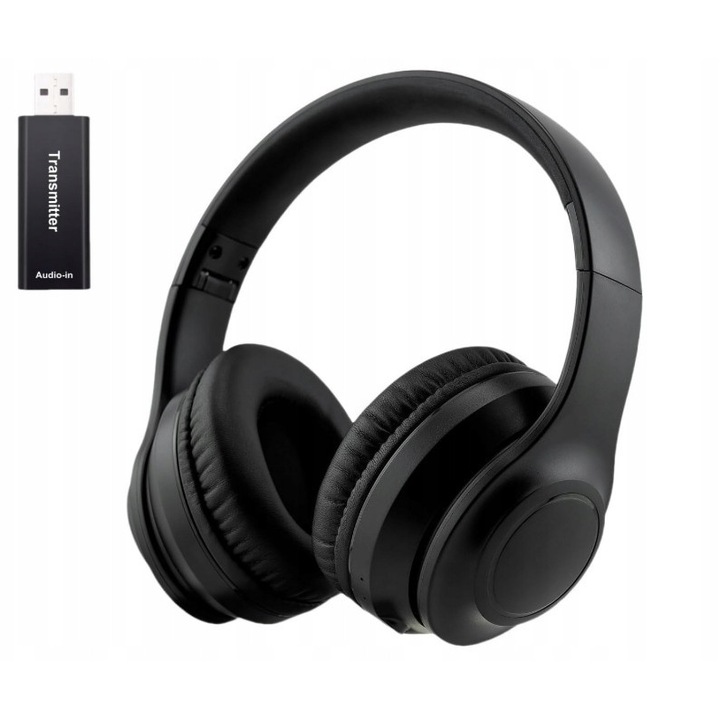 Vezeték nélküli fejhallgató ANC-vel, 500mAh, adapterrel, fekete