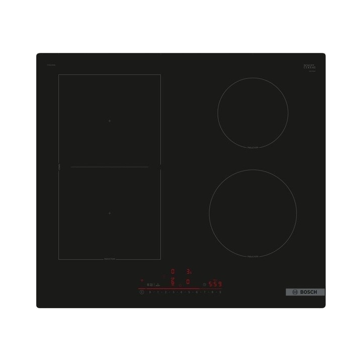 Plita electrica Bosch, inductie, 4 zone, sticla ceramica, neagra, 592x522x51mm