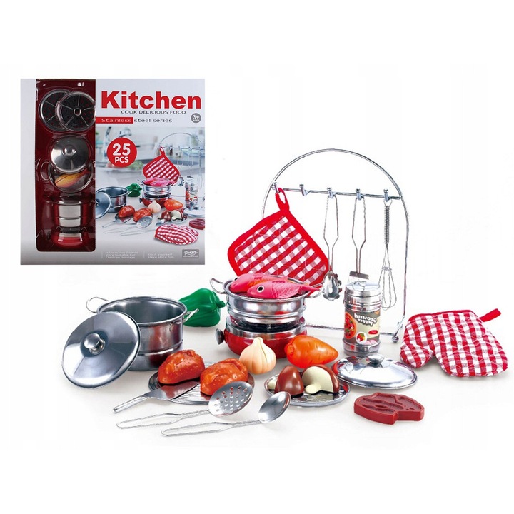 Set de gatit pentru copii, DMR, 25 elemente, inox, multicolor