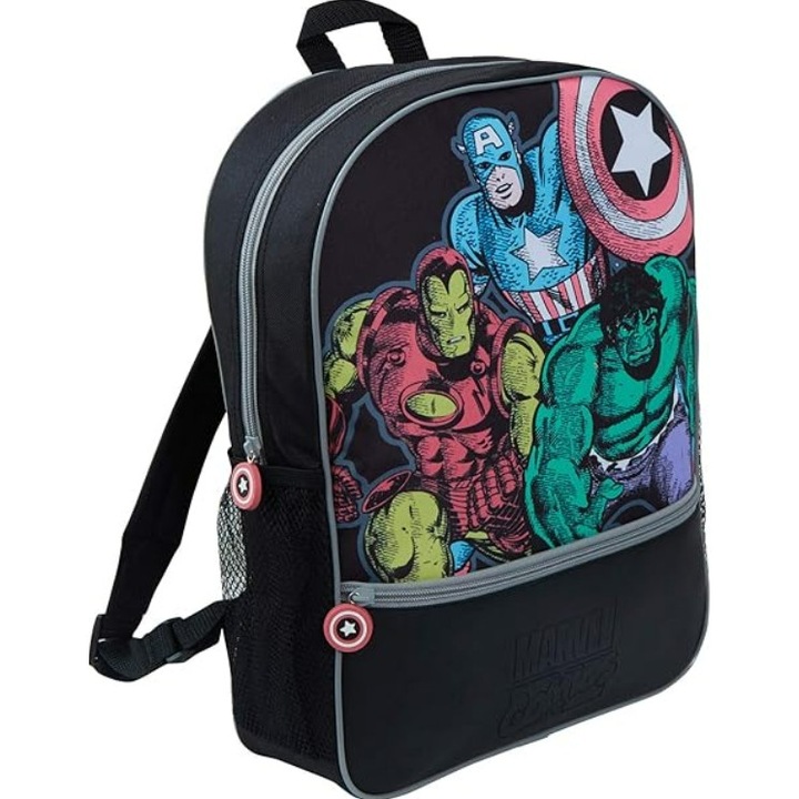 Marvel Bosszúállók retro design iskolatáska gyerekeknek, 39x28x8cm, fekete