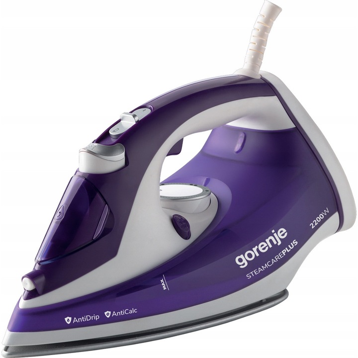 Fier de calcat cu abur Gorenje SIH2200BBC 2200W, 280 ml, ceramica, alb-violet, 2,5 m cablu