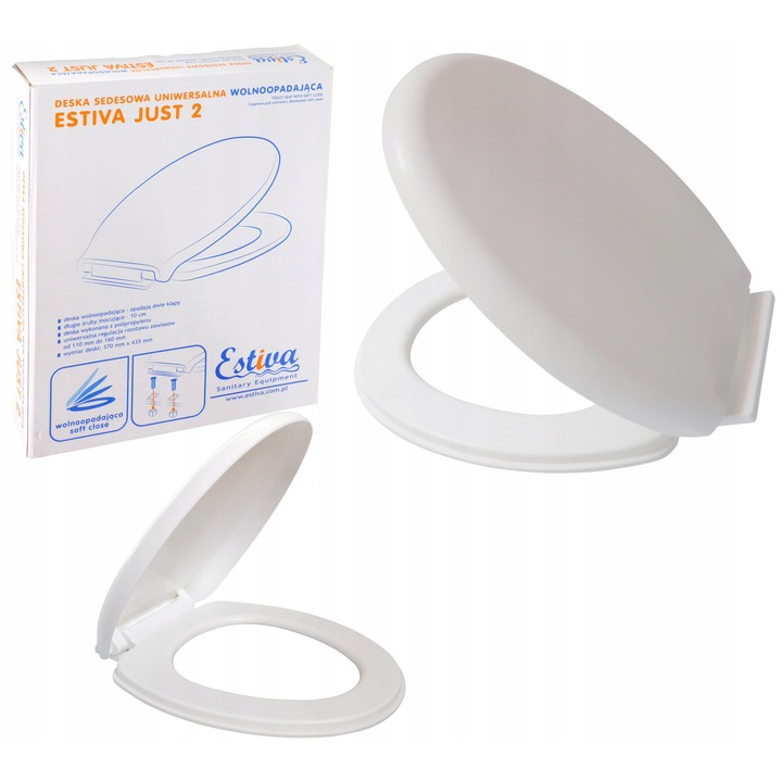 Deska WC Estiva, 370x430mm, cu 2 klapy, reglaj 110-160mm, culoare alba