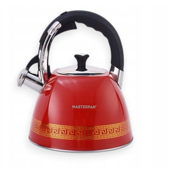 3L-es rozsdamentes acél teáskanna, Masterpan, piros arany mintával, otthoni és kempingezési használatra