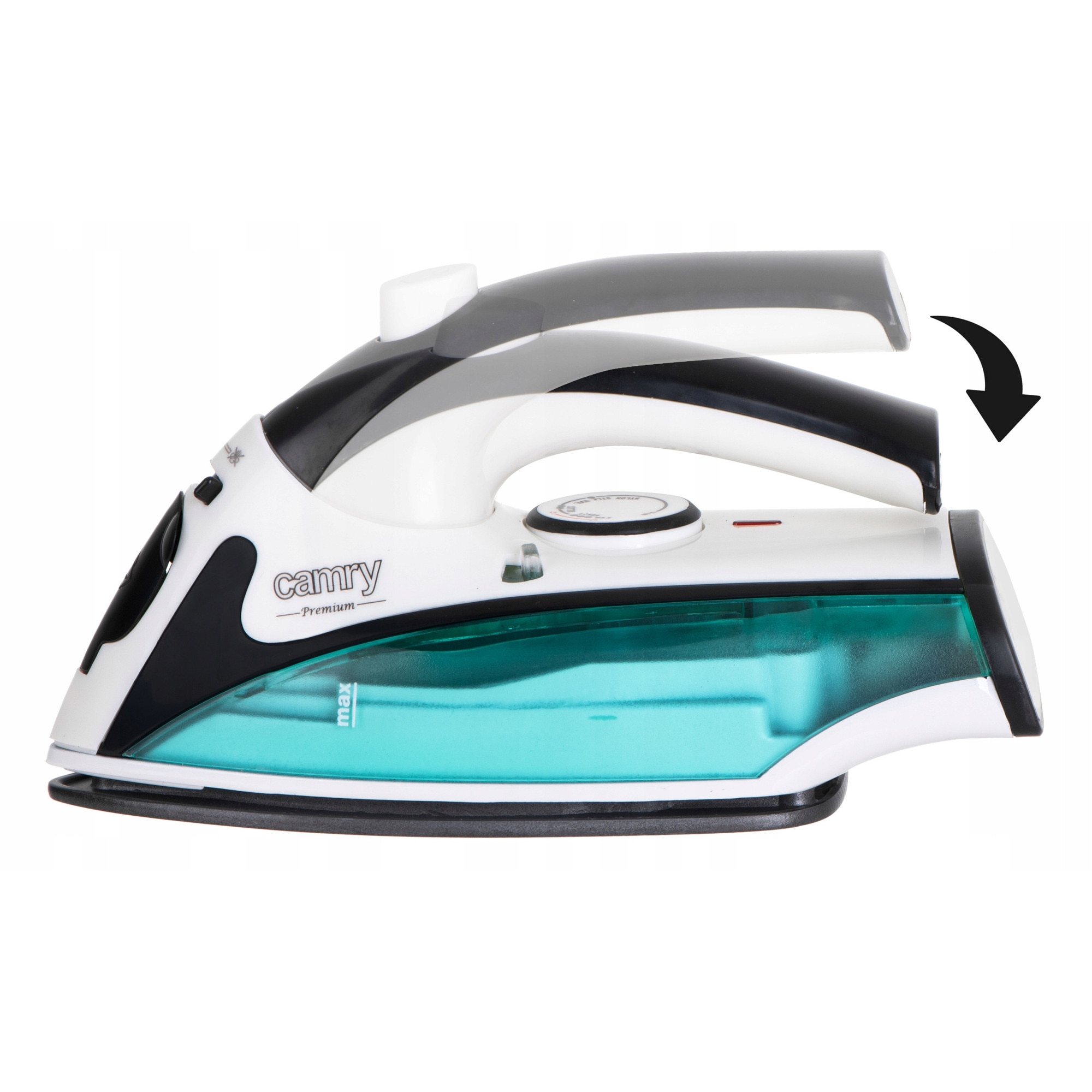 Fier De Calcat, Camry, CR 5024, Putere 1500W, Talpa Antiaderenta, Maner Pliabil, Calcare Cu Abur, Reglaj Temperatura, Design Compact, Usor 0.6 kg, Jet Apa, Ideal Pentru Calatorii, Verde/Alb