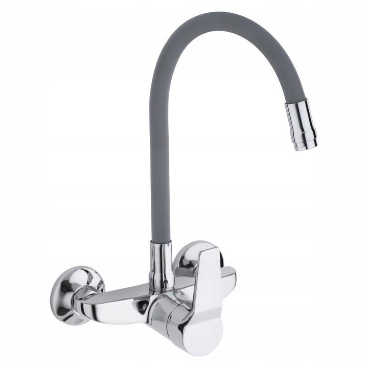 Baterie de bucatarie Yoka Home, cu wylewka elastica, gri, 50cm, set complet