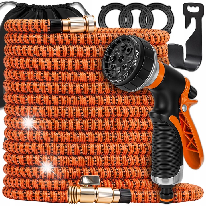 Bővíthető kerti tömlő 20-60m, 8 permetezési módú pisztoly, tartozékokkal, komplett készlet