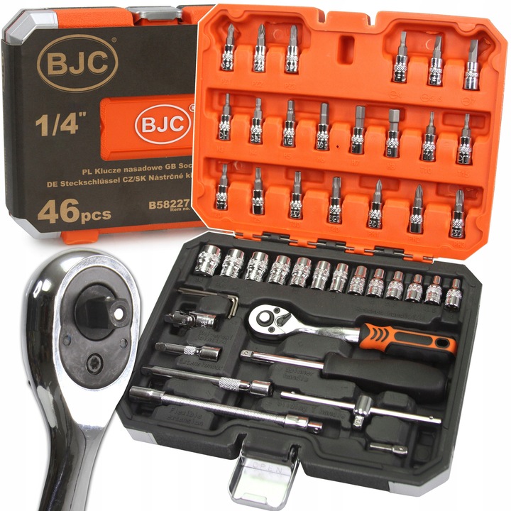 Set chei cu nasade BJC 46 elemente 1/4", CR-V, cutie plastic