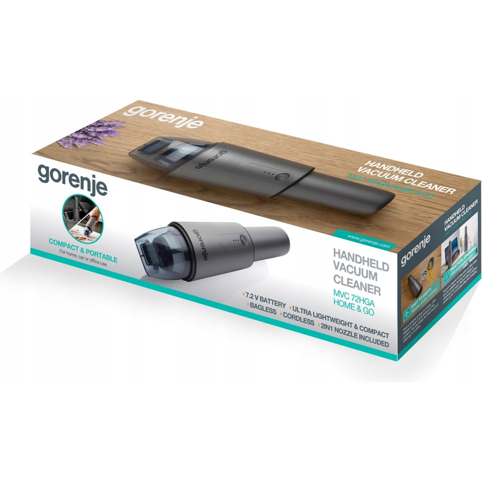 Aspirator fara fir Gorenje, model MVC72HGA, 10W, HEPA, antracit, 0.1l