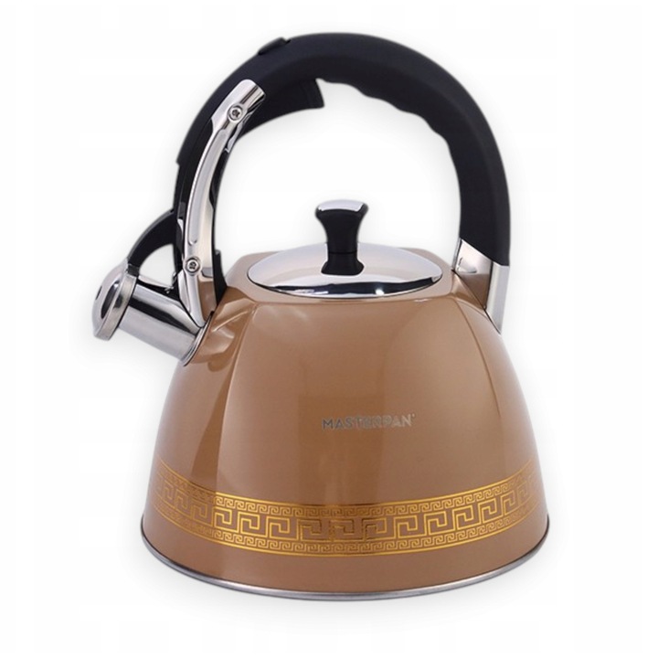 3 literes rozsdamentes acél teáskanna, Masterpan, barna színű arany mintával, otthoni és kempingezési használatra