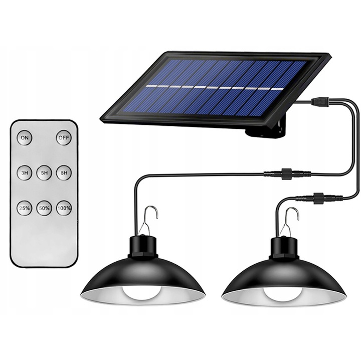 Set 2 Lampi Solare LED cu Panou si Telecomanda, Wolff, 5W, 520 lm, Alb, 18x7cm
