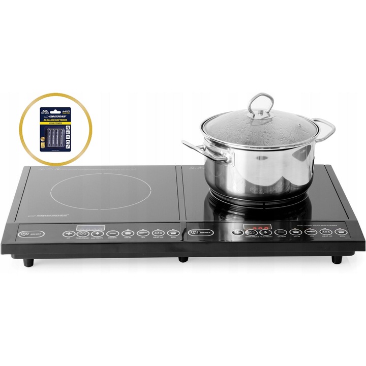 Plita electrica 2-palnikowa, ESPERANZA, 4000W, design modern, neagra, 60x36x6.5cm