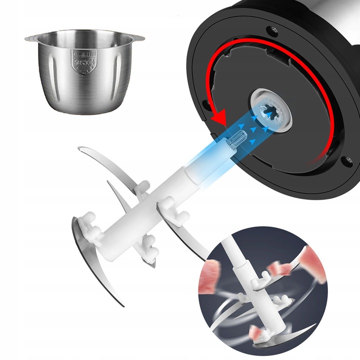 Maszynka electrica de tocat carne 2L, otel inoxidabil, 4D, viteza duala, argintie si neagra