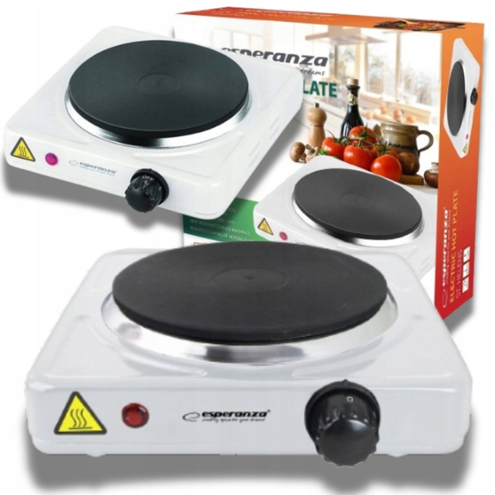 Plita electrica Esperanza, portabila, 1 arzator, 2200W, alb