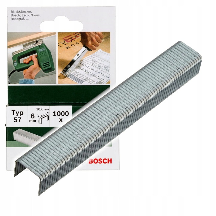 Zszywki 6mm, 1000 bucati, Bosch, tip 57, 1,25mm x 10,6mm