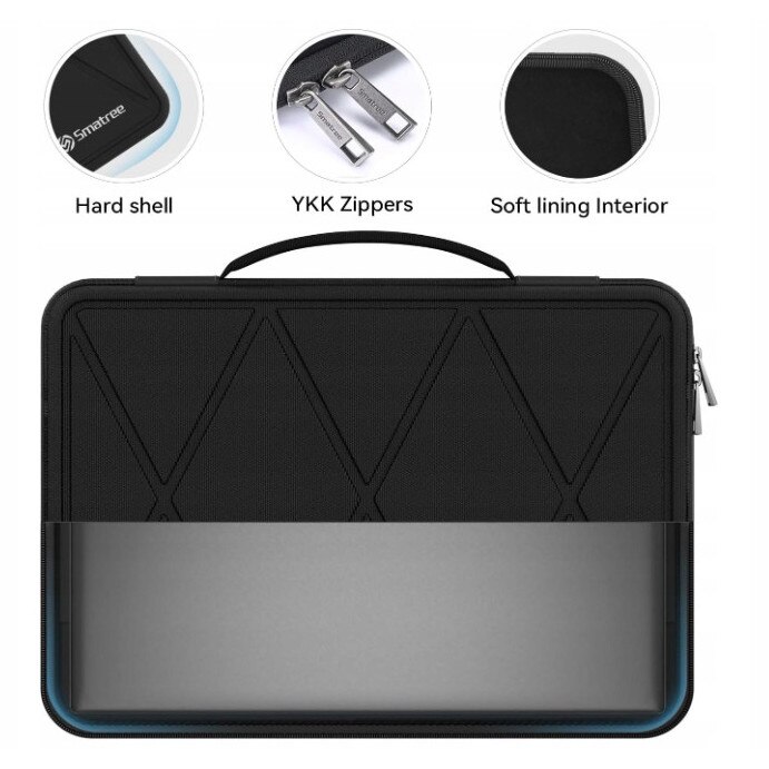Futeral laptop 14 inch Smatree, rezistent la socuri, design modern, negru, 33x22,8x2,7cm