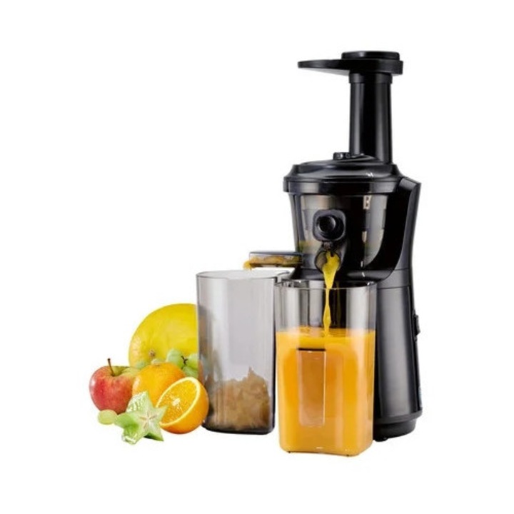 Storcator de fructe vertical Switch On, 300 W, 60 rpm, cu recipient pentru suc, accesorii de curatare