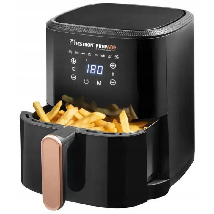 Friteuza fara ulei Bestron 4L, digitala, tehnologie PrepAir, cu 8 programe, cupru