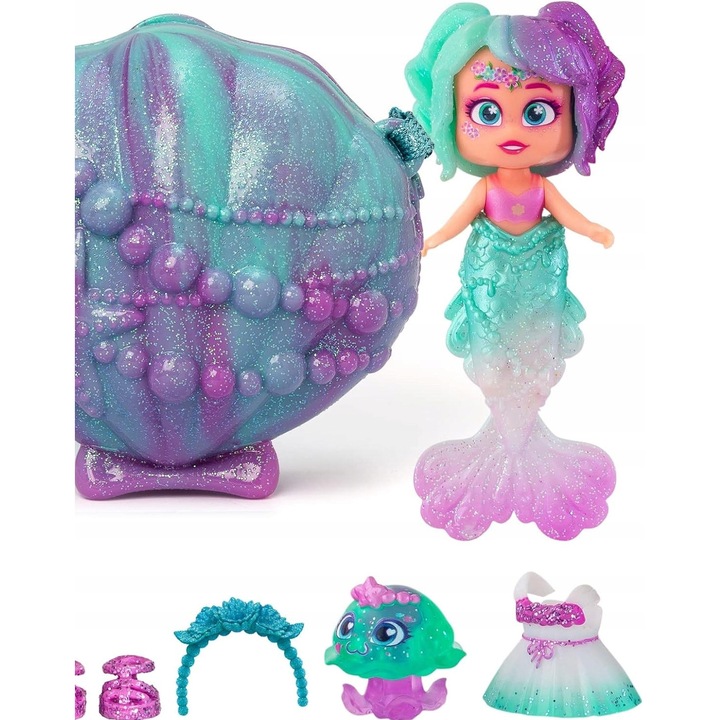 Papusa sirena cu accesorii si 3 fete interschimbabile, multicolor, 16x7,1x17,2cm