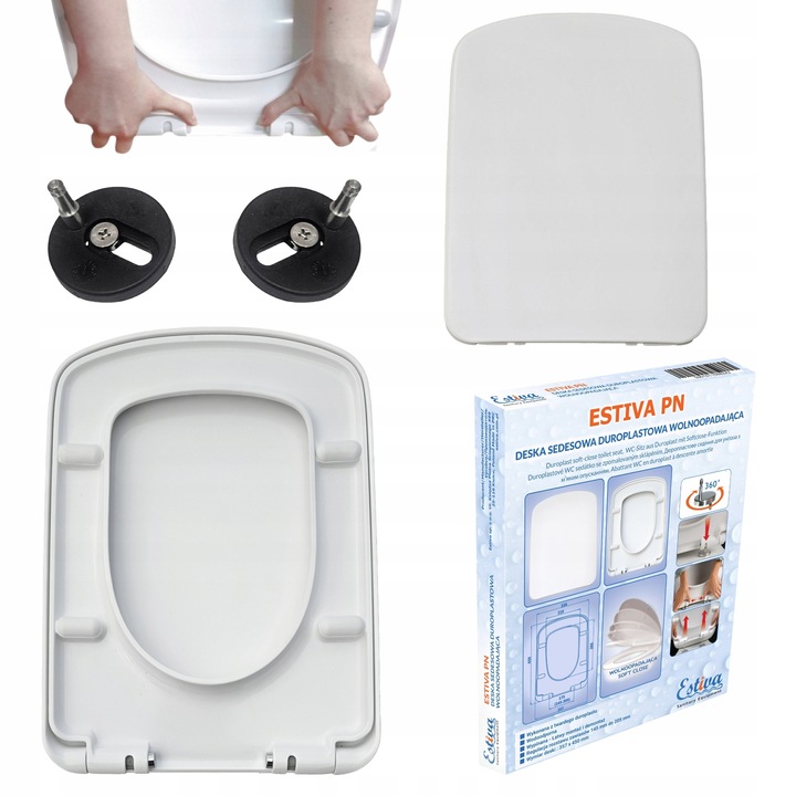 Deska WC Estiva, prostokata, antibacteriana, 336x450mm, set montaj