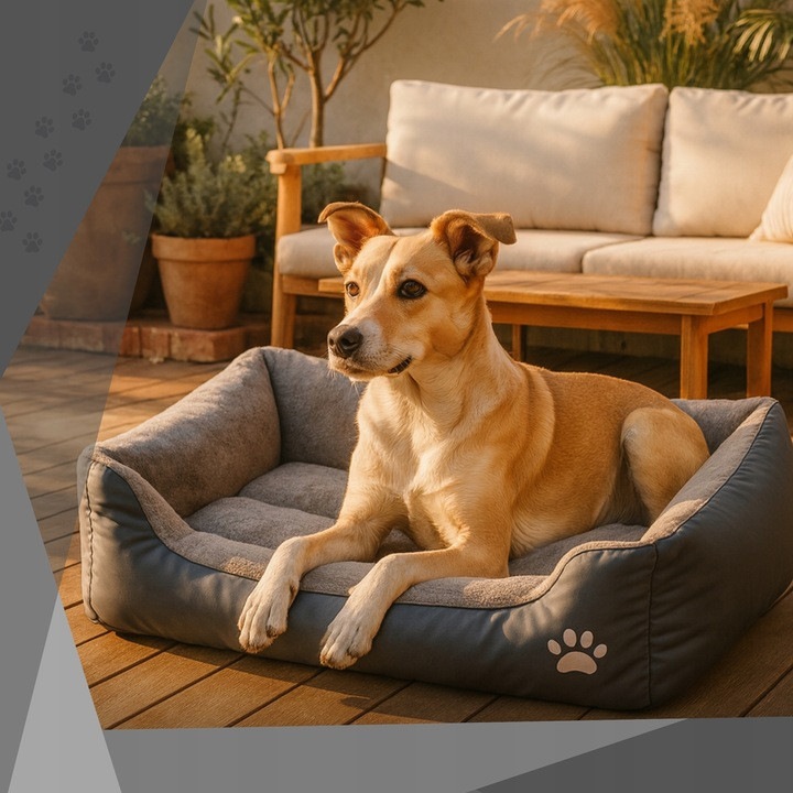 Culcus pentru caini si pisici, gri, 50x40 cm, impermeabil, material Cordura 9000, set confortabil