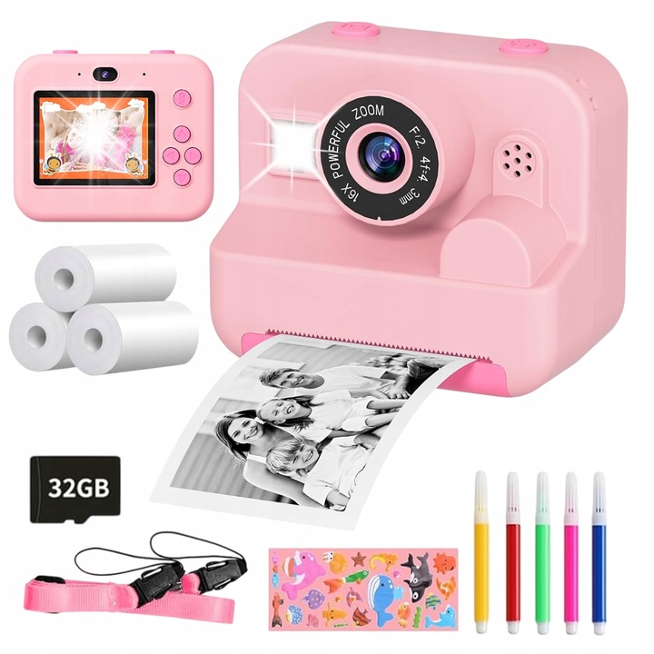 Fujifilm Instax Mini SE camera instant kit, mod selfie, blitz integrat, albastru