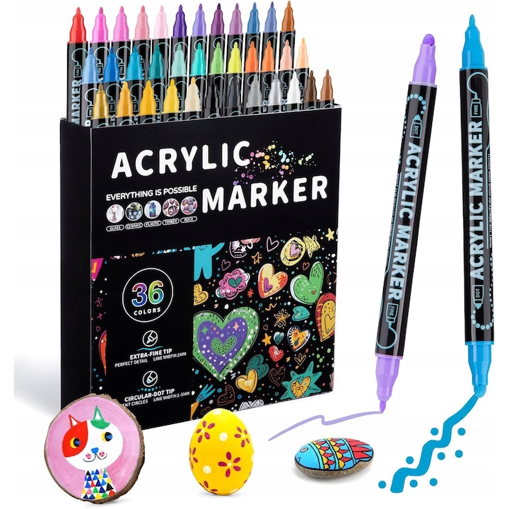 Akril marker készlet kőre, 36 szín, vízálló
