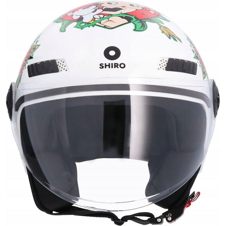 Casca moto femei SHIRO Betty Boop alb, marime XS 54 cm